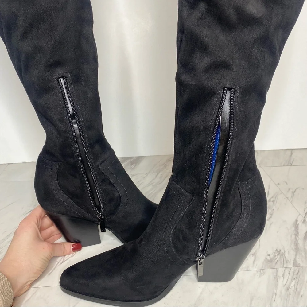 Marc Fisher Gwyneth Black Faux Suede Heeled Over The Knee Boot 10M